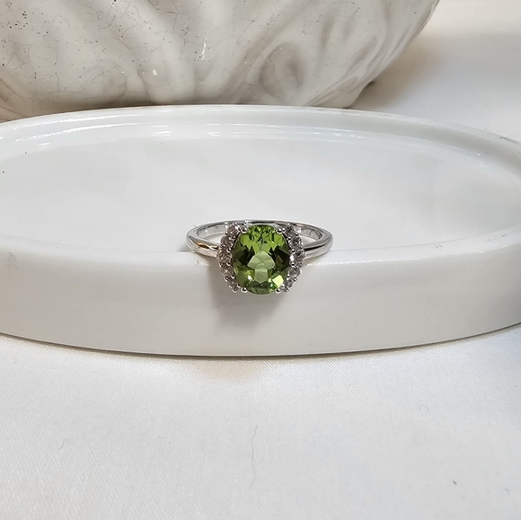 JTV Jewelry - Sterling Silver Peridot Halo Ring | Size 7 | .925 Stamped | August Birthstone